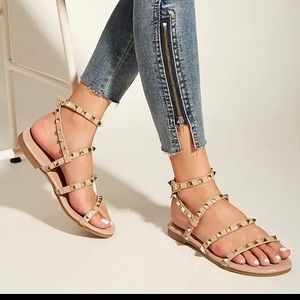 Shein studded decor ankle strap flats